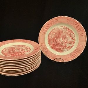 Currier & Ives Royal China Ironstone Red 10” (12)